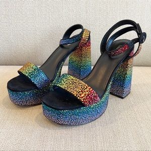 NWT Larroude Dolly Rainbow Crystal Sandals